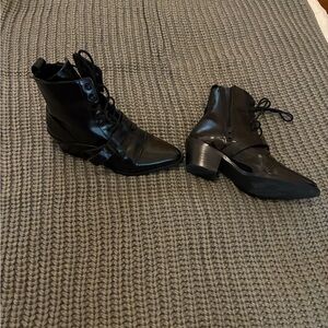 All Saints Black Lace-Up Pointed Ankle Boots